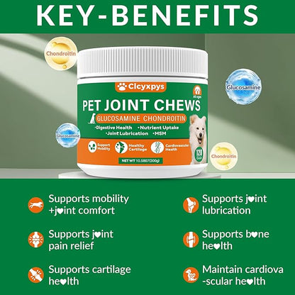 Glucosamine for Dogs Hip and Joint Supplement Chews,Mobility Support Supplement -Glucosamine chondroitin-MSM，Hip & Joint Support-Digestion,Probiotics-120 Chews