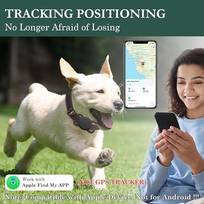 Dog Tracker with Collar Holder, Smart Pet Tracker, MFi Certificated Tracking Device, Waterproof Bluetooth, No Monthly Fee, Works with Find My, Not GPS Tracker (iOS Only), Black