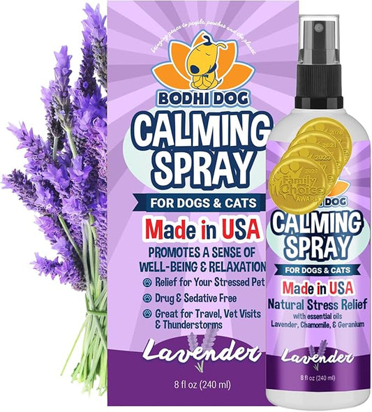 Bodhi Dog Natural Calming Spray for Dogs - Relaxation Support for Grooming, Travel, Fireworks & More - Gentle Care for Pets - Made in USA - Calming Lavender Scent (8 Fl Oz)