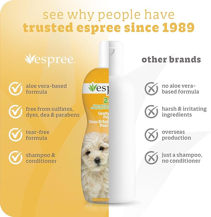 Espree Gentle Fresh Puppy Shampoo & Conditioner, Tearless Formula with Aloe Vera, Sulfate-Free, Paraben-Free, Harsh Chemical and Dye-Free, Safe for Dogs with Sensitive Skin, 20oz