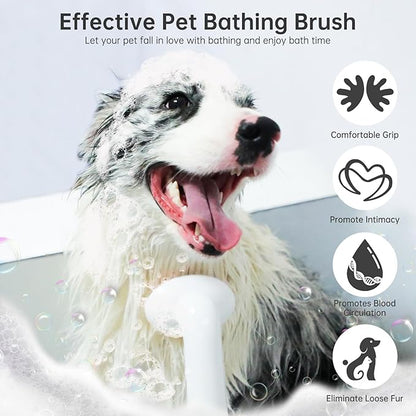2PCS Dog Bath Brush & Deshedding Tool | Soft Silicone Dog Scrubber for Bath | Massage Pet Bath Brush with Soap Handle Dispenser for Medium to Large Dogs