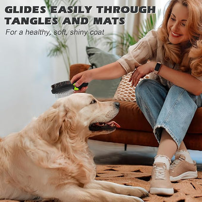 2PCS Dog Grooming Tools - Double-Sided Bath Brush for Shedding and Bathing, Suitable for Short/Long Haired Dogs, Premium Pet Supplies (Black Green)