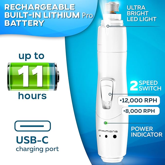 Low Vibration Dog Nail Grinder with LED Light  2-Speed Quiet Nail Trimmer for Small & Medium Dogs, Cats, and Other Pets Professional Grinder