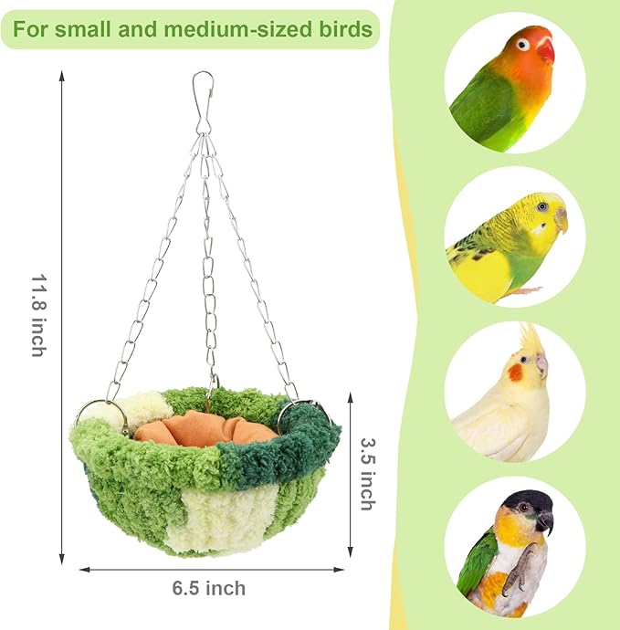 Wontee Bird Nest Bed Parrot Hanging Swing Hammock Bird Cage House for Budgies Parakeets Cockatiels Lovebirds Conures (Green)