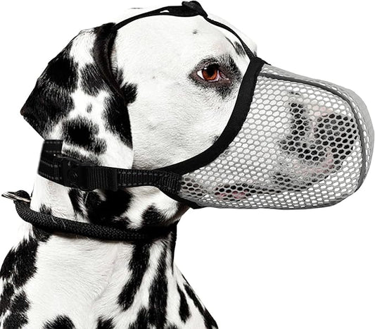 Dog Muzzle, Breathable Soft Muzzle for Medium to Large Dogs to Anti & Prevent Barking Biting Chewing, Reflective & Adjustable Basket Muzzle with Air Mesh for Beagle Grey L