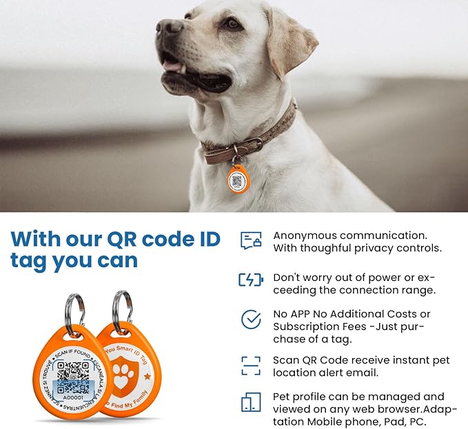 Dog Tags Personalized, QR Code Pet ID Tags for Dog Collar, Online Profile, Scan Location Alerts, Orange