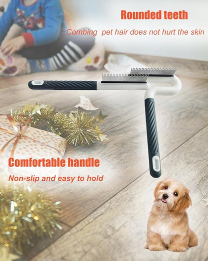 2 PCS Pet Comb with Long & Short Stainless Steel Teeth,Flea and Tick Comb for Dogs & Cats,Pet Grooming Brush for Short&Long Hair,2 different shapes with Rubber Handle