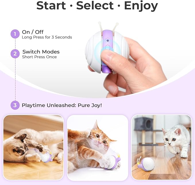 Cheerble Interactive Cat Toy for Indoor Cats, Wicked Snail, [2024 Upgraded] Kitten Toys, Automatic Cat Toys with LED Lights, DC Rechargeable Moving Toy, Smart Sensing Electric Catnip Toy (White)