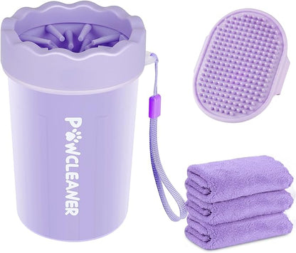 Dog Paw Cleaner for Dogs, (with 3Pcs Absorbent Towels & Adjustable Bath Brush) Dog Paw Washer, Pet Foot Cleaner (Purple, Medium)