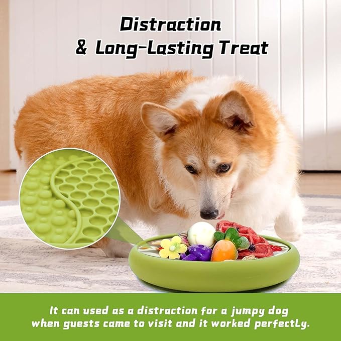 Dog Lick Bowl, Non-Slip Dog Slow Feeder Licking Mat Treat Dispenser, Interactive and Enrichment Toys, Boredom & Anxiety Reducer, BPA Free Silicone (Green, Large)