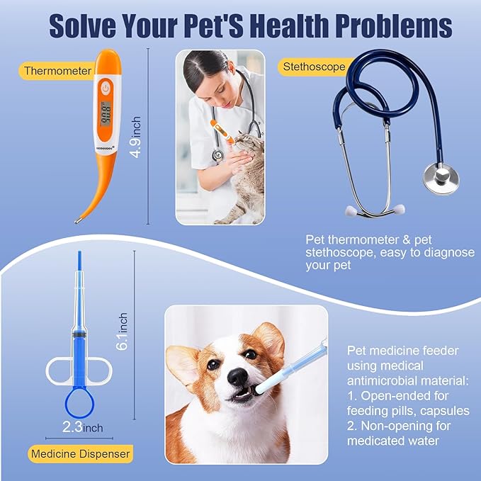 65 Pcs Deluxe Whelping Kit, Delivery of Kitten and Puppy Whelping Kit with Feeding Nipple Stethoscope Aspirator Puppy ID Bands etc Complete Full Kit