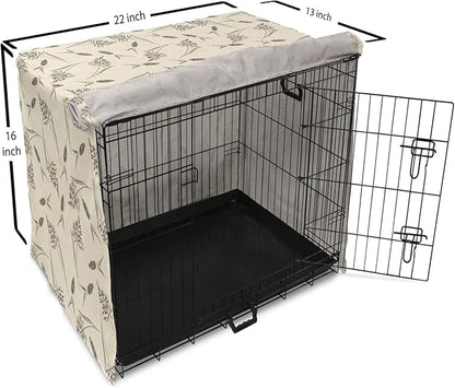 Ambesonne Boho Dog Crate Cover, Botanical Themed Delicate Pastel Pattern with Natural Field Herbs Print, Easy to Use Pet Kennel Cover for Small Dogs Puppies Kittens, 22 Inch, Cream Charcoal
