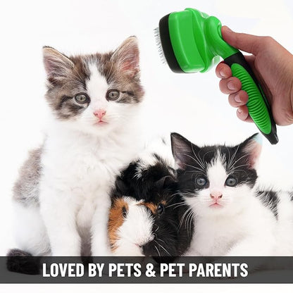 Self Cleaning Slicker Brush for Cat and Dog Coat - Detangler Dog Brush for Shedding & Grooming - Super Easy to Clean Deshedding Grooming Tool Removes Loose Pet Hair, Mats and Tangles (Green)