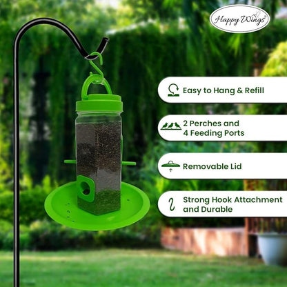 Happy Wings Plastic Tube Bird Feeder, Natural Green, Set of 2, Hanging Feeder for Wild Birds