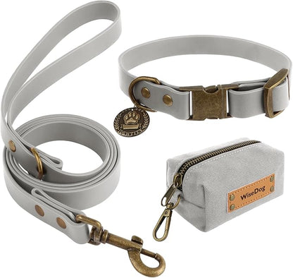 Wisedog Dog Collar and Leash Set, Waterproof Adjustable Puppy Collars with Cute Tag 6FT Dog Leash with Poop Bag for Small Medium Large Dogs (XL(Collar:16"- 25.5";Leash:6 ft), Grey)