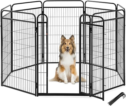 Dog Play Pen Indoors - 8 Panels 40" Playpens Indoor Safety Design Without Stakes, Threshold Free Door Ease to Access, Portable Fence Ground Anchors for Outdoor, Yard and RV Camping