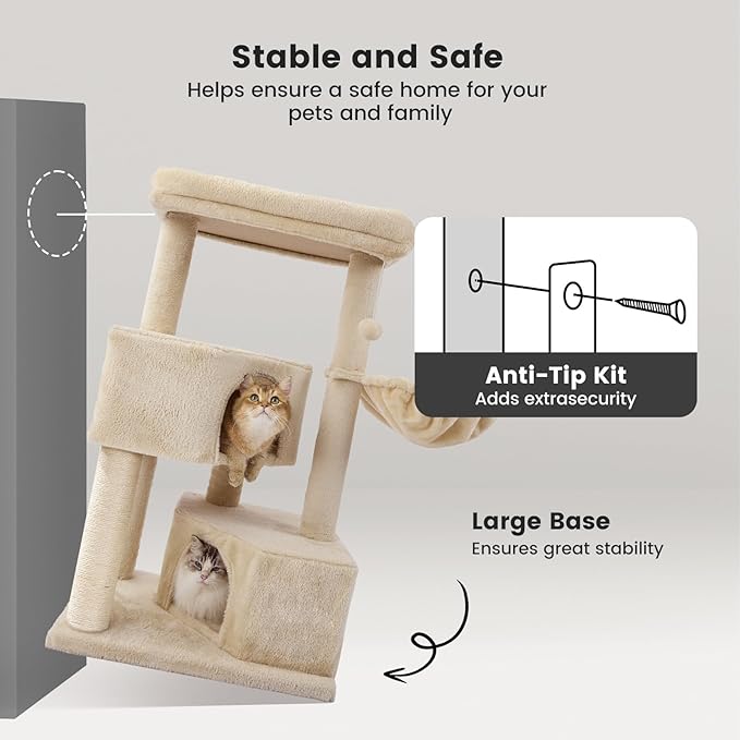 Gardner Pet 41" Tall Cat Tree for Medium-Large Cats, Heavy Duty Cat Tower with 2.8in Posts & Washable Top Perches, Space-Saving Cat Furniture for Apartments, Easy to Assembly