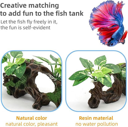 Fish Tank Decorations Artifical Driftwood Cave Aquarium Decor Ornaments Silk Aquarium Plants for Betta Fish Tank Accessories