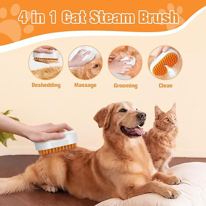 Cat Steam Brush for Shedding,3 in1 Cats Water Spary Comb,Rechargeable Steamy Cat Brush,Spritz Defur Comb for Cats,Silicone Pets Steamer Brushes for Massage,Grooming,Removing Loose Hair Yellowish&White