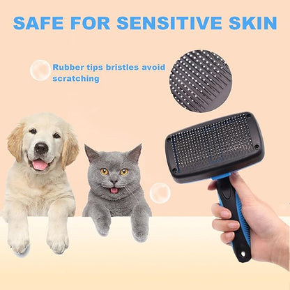YINGFAN Self Cleaning Slicker Brush for Dogs, Skin Friendly Dog Brush for Shedding, Deshedding Dog Brush for Long Haired and Short Haired Dogs (Blue)