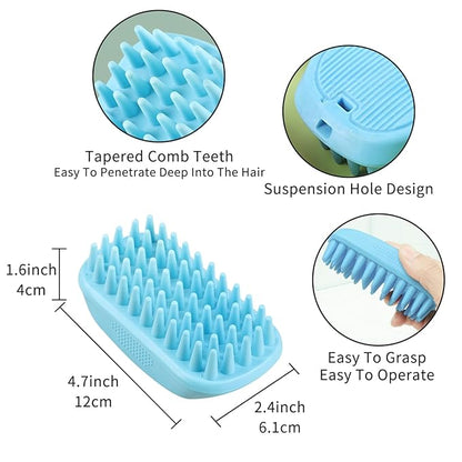 3Pcs Dog Bath Brush Set Pet Grooming Brush with Adjustable Handle Pet Shower Washing Shampoo Scrubber Brush for Short Long Haired Dogs Cats (Blue, Green, Blue)