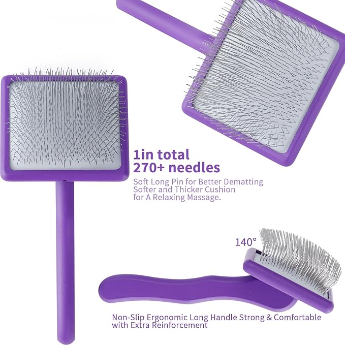 Dog Slicker Brush for Long Haired Dogs Doodle Brush for Dogs Large Dog Slicker Brush for Goldendoodles with Ergonomic Solid Wooden Handle Long Pin Grooming Brush for Dogs (Purple)