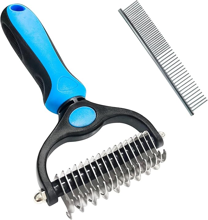 Shudyear Dog Grooming Brush and Metal Comb, Pet Grooming Brush, Cat Brush Deshedder Brush Dogs Shedding Tool for Long matted Haired Pets