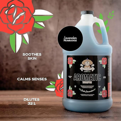 Bark2Basics Rock The Dog Aromatic Pet Shampoo, 1 Gallon - Lavender and Chamomile Infused to Calm and Invigorate The Skin and Senses, Concentrated, Professional Grade