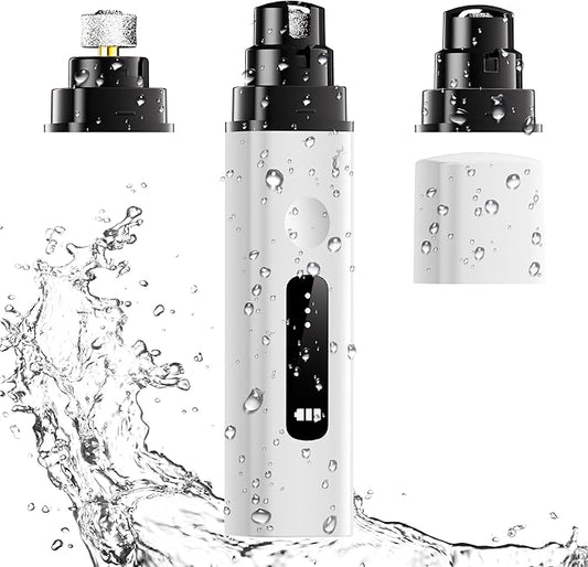 Dog Nail Grinder, Upgrade IP67 Waterproof 3-Speed LED Light-Small Medium and Large Cat and Dog Nail Trimmers Super Quiet, Rechargeable Pet Painless Nail Grinder, White