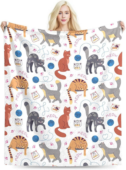 Cat Blanket, Cats Gifts for Girls Women, Cat Gift for Cats Lovers, Birthday Gifts Decor Throw Blanket 50"x60"