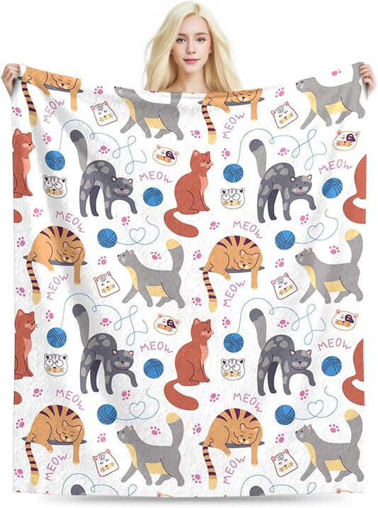 Cat Blanket, Cats Gifts for Girls Women, Cat Gift for Cats Lovers, Birthday Gifts Decor Throw Blanket 50"x60"