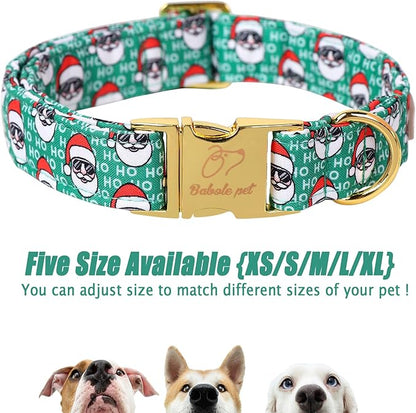 Christmas Dog Collars for Large Dog,Green Santa Claus Dog Collar with Safety Metal Buckle Adjustable Puppy Collars for Small Medium Dog,Boy&Girl&Male&Female Dog Gift,L-16-24"