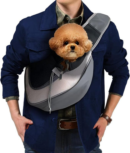 Dog Sling Carrier Pet Puppy Sling Bag Small Dogs Cats Carrier Hand Free Dog Satchel Carrier for Outdoor Travel, Medium, Grey