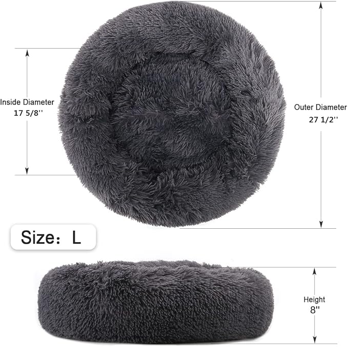 NOYAL Calming Donut Dog Bed for Small to Medium Dogs & Cats - Plush Faux Fur Anti-Anxiety Pet Bed with Machine Washable Cover & Non-Slip Base