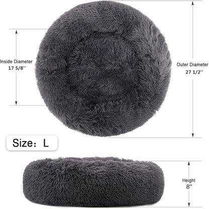 NOYAL Calming Donut Dog Bed for Small to Medium Dogs & Cats - Plush Faux Fur Anti-Anxiety Pet Bed with Machine Washable Cover & Non-Slip Base