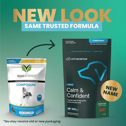 VETRISCIENCE Composure Calming Treats for Small Dogs and Puppies Anxiety, Separation Stress, Thunder and Barking - Yummy Chews Pets Love, 30 Chews