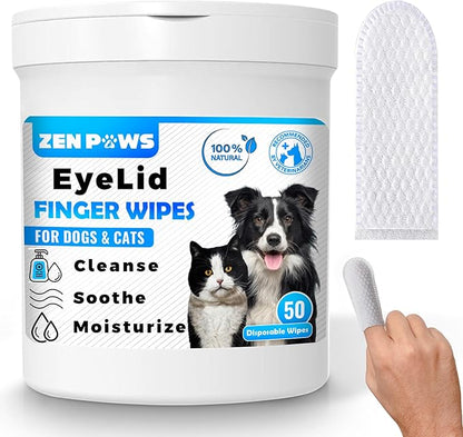 Zenpaws Cat & Dog Eye Wipes – Easy to Use 50 Finger Wipes – Gently Remove Tear Stains, Eye Discharge, Discharge, Mucus Secretions. Treats Inflammation & Itchiness