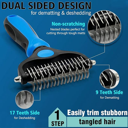 3PCS Dog Grooming Brush - Dog Brush for Shedding Massaging Bathing - Double Sided Shedding, Dematting Undercoat Rake - Self Cleaning Slicker Brush for Dogs and Cats with Long or Short Coats