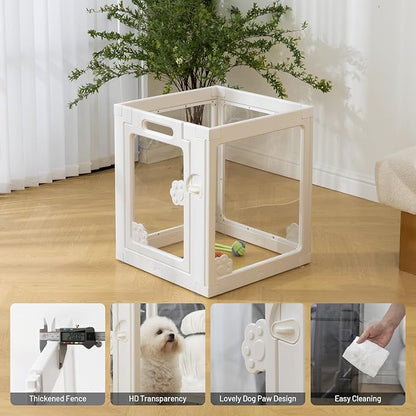 Extention Kit-Clear Acrylic Dog Playpen Indoor Transparent Plastic Puppy Playpen for Cat Rabbit Easy Assemble Pet Pen Foldable Fence Crate Kennel Cage Enclosure (23.6“ Height, 2PCS)