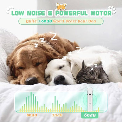 4 in 1 Dog Grooming Kit, Cordless Dog Clippers for Grooming, Low Noise Paw Trimmer Electric, Cat Hair Clippers Kit with Nail Grinder, Rechargeable Pet Hair Shaver for Small & Large Cat Pet