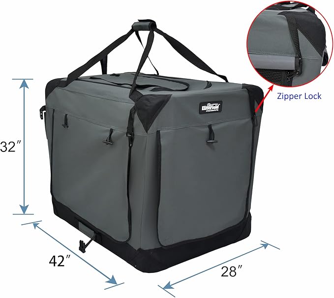 EliteField 4-Door Folding Soft Dog Crate with Curtains, Carrying Bag and Fleece Bed (2 Year Warranty), Indoor & Outdoor Pet Home (42" L x 28" W x 32" H, Gray+4 Door Curtains)