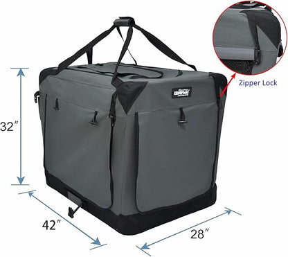 EliteField 4-Door Folding Soft Dog Crate with Curtains, Carrying Bag and Fleece Bed (2 Year Warranty), Indoor & Outdoor Pet Home (42" L x 28" W x 32" H, Gray+4 Door Curtains)