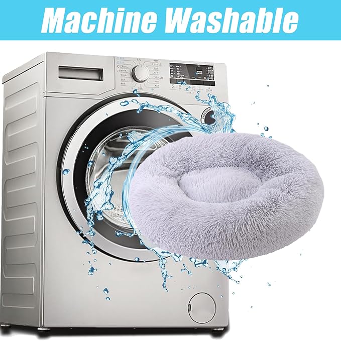 HYQ Small Dog Bed, Pet Beds for Small Dogs, Cat Beds for Indoor Cats, Fluffy Faux Fur Plush Small Dog Bed, Washable Puppy Bed with Anti-Slip Bottom, Dog Bed Medium Size Dog (Light Gray, 28 Inch)