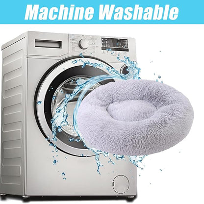 HYQ Small Dog Bed, Cat Beds for Indoor Cats, Pet Beds for Small Dogs, Fluffy Faux Fur Plush Small Dog Bed, Washable Puppy Bed with Anti-Slip Bottom, Dog Bed Small Size Dog (Light Gray, 20 Inch)