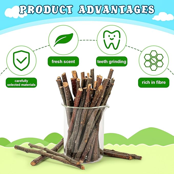 600g/1.3lb Apple Sticks Chew Toys for Guinea Pigs Rabbit Teeth Grinding Treats Toys for Bunny Chinchillas Hamster Gerbil Parrot Small Animal Pet Supplies