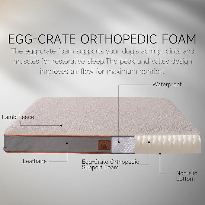 Jumbo Dog Bed Extra Large Waterproof Dog Bed, Big Orthopedic Dog Beds with Removable Washable Cover for Extra Large Dogs, Pet Bed Mat Egg-Crate Foam, 3XL(47"X29"X4"), Light Grey