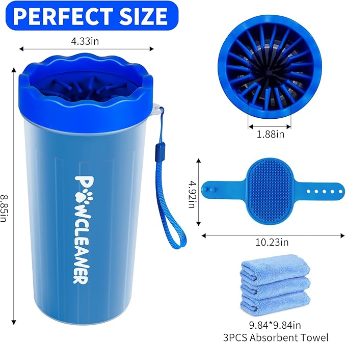 Dog Paw Cleaner for Dogs, (with 3Pcs Absorbent Towels & Adjustable Bath Brush) Dog Paw Washer, Pet Foot Cleaner (Deep Blue, Large)