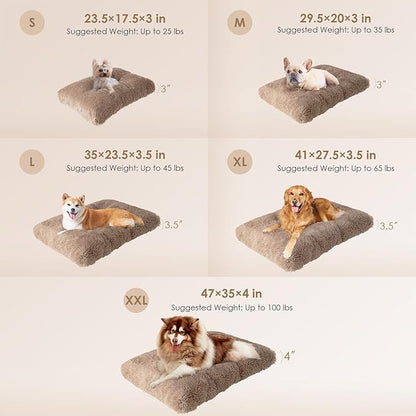 EHEYCIGA Fluffy Dog Crate Bed for Medium Dogs, Plush Faux Fur Dog Crate Pad, Calming Anti Anxiety Medium Dog Bed for Crate, Washable Soft Warm Dog Crate Mat with Non-Slip Bottom, Camel