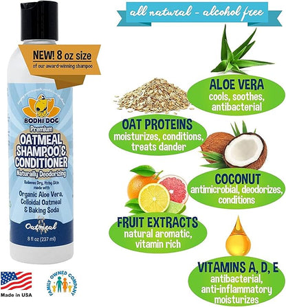 Bodhi Dog Baby Powder Scented Cat & Dog Cologne 4oz + Oatmeal Dog Shampoo & Conditioner for Pet Grooming 8oz | Moisturizing Dog Shampoo for Sensitive Skin | Deodorizing Cat and Dog Grooming Bundle