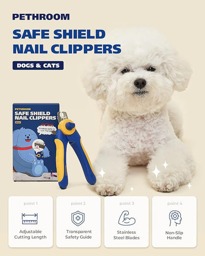 PETHROOM] Professional Dog Nail Clipper with Transparent Guard & Nail File | Adjustable Cutting Length (1-3mm) Sturdy, Durable Stainless Steel Blade | Nail Trimmer for Pets Avoid Overcutting